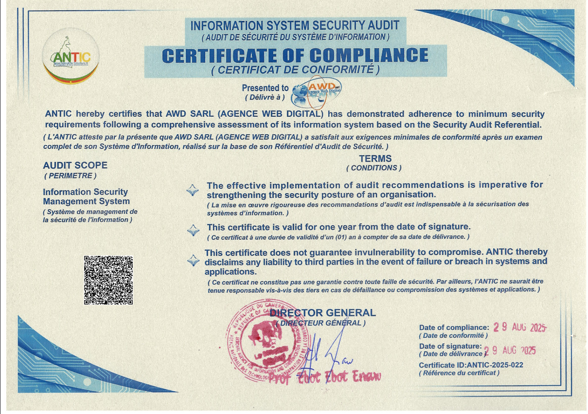 Certificat de Conformité ANTIC 2025